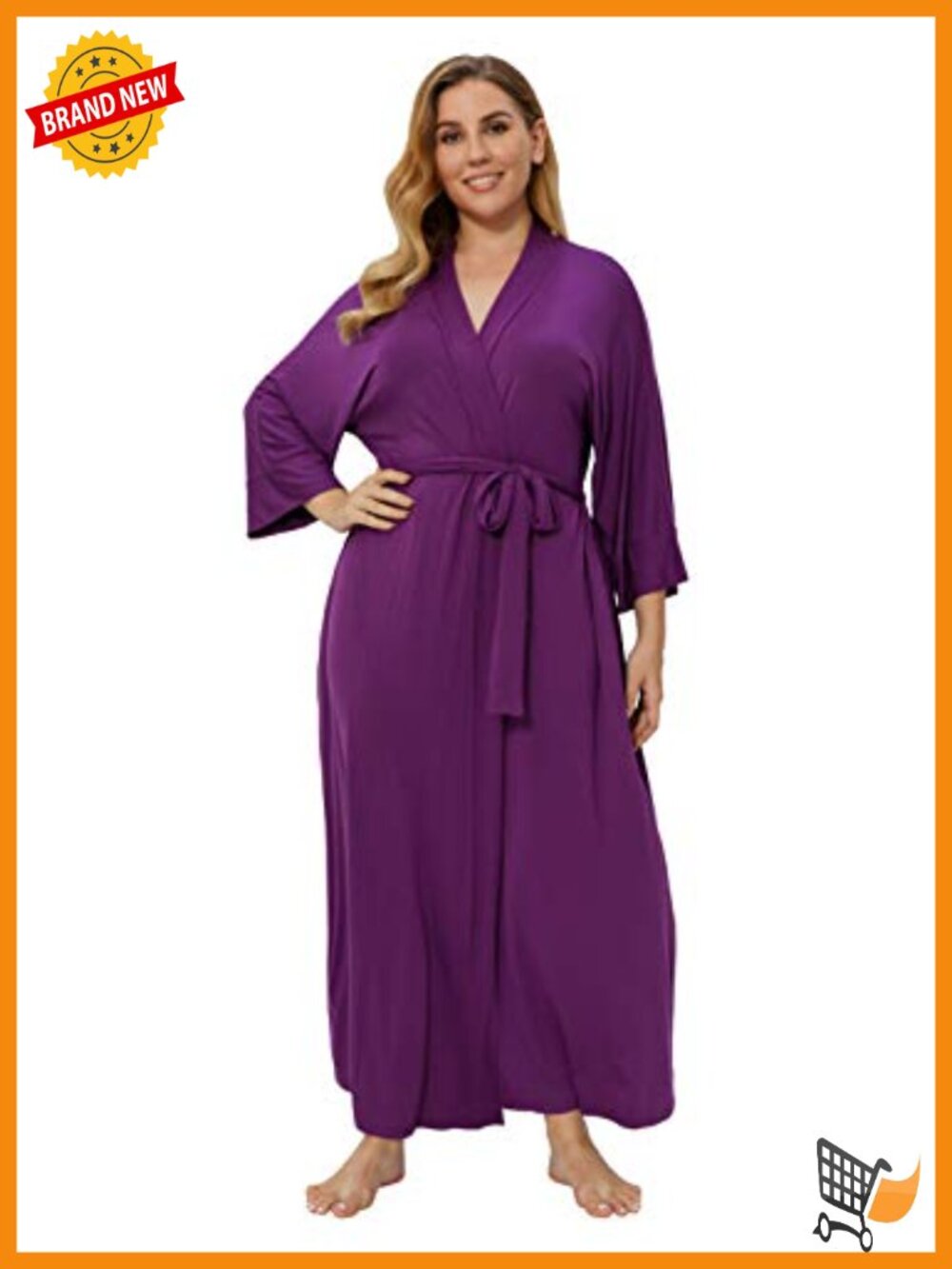 Plus Size Maternity Robe Soft Modal Kimono Long Robe with Pockets - Picture 4 of 5